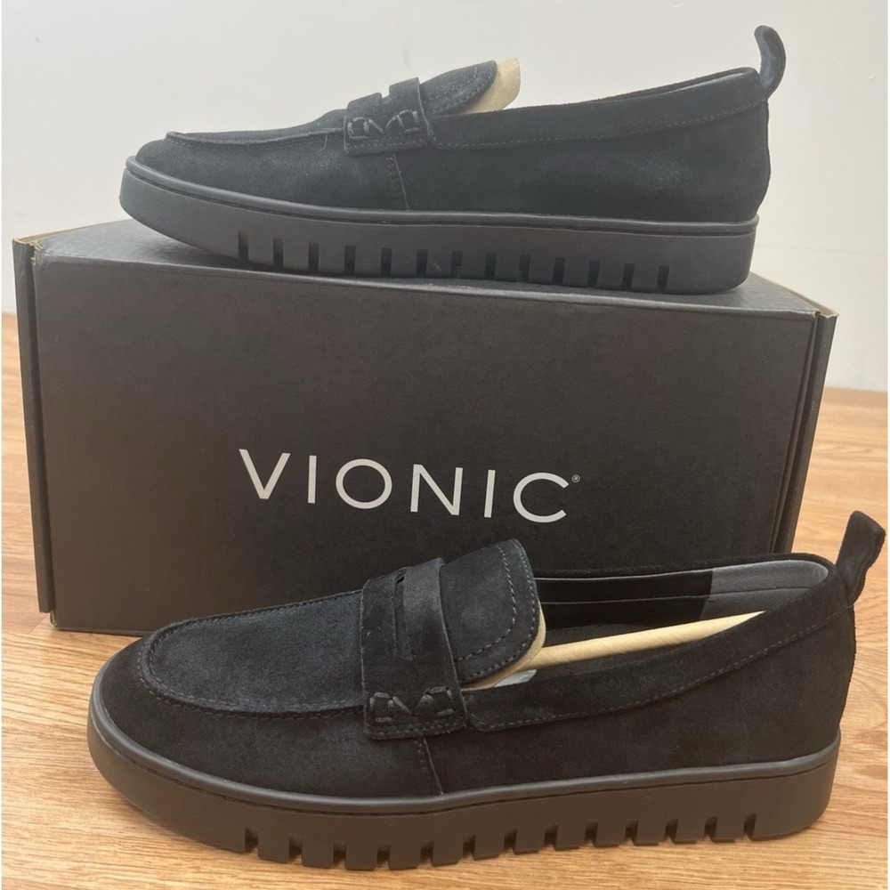 Vionic Uptown Black Suede Penny Loafers Women's Size 7.5 NEW